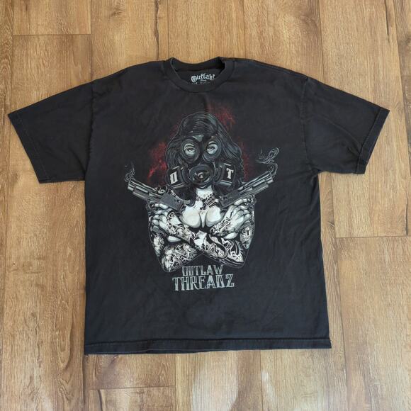 Outlaw Threadz Gun Pistol Adult XL Shirt Biker Tattoos Gang Eagle Skull USA - Picture 1 of 7